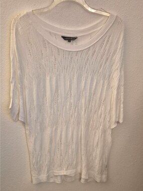 Addition Elle White Open Weave Crochet Lighweight Dolman Sleeve Sweater 2X EUC
